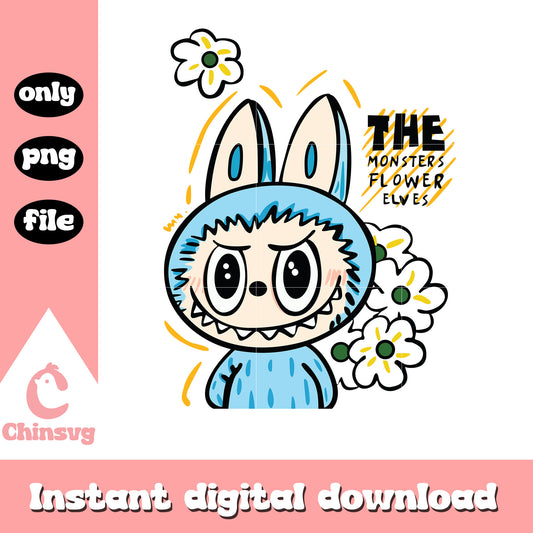 The monsters flower elves labubu clipart drawing png, blue labubu png