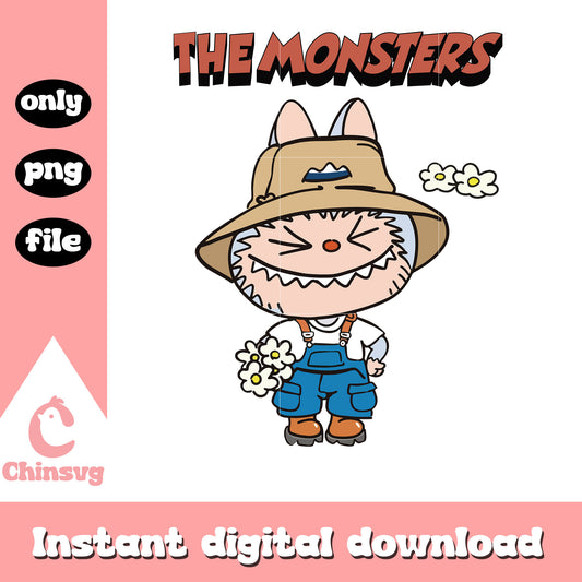 The monsters labubu gardener drawing design png, labubu toy png