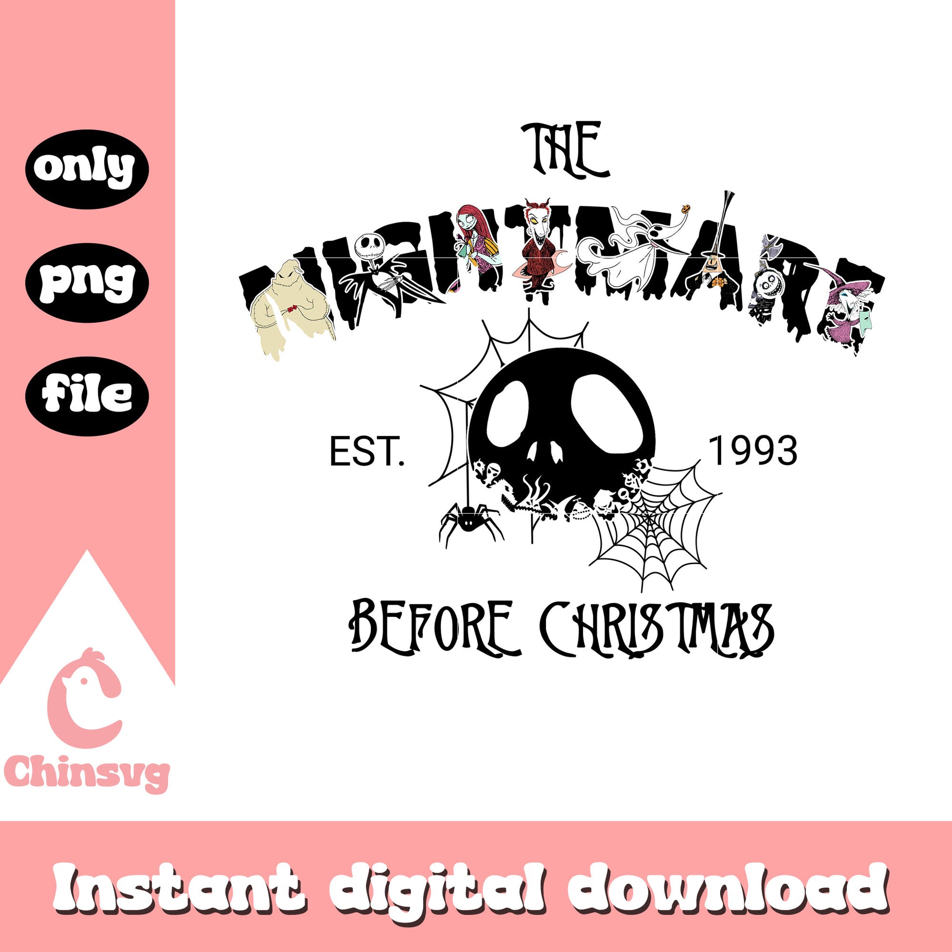The nightmare before christmas est 1993 design png, jack skellington png