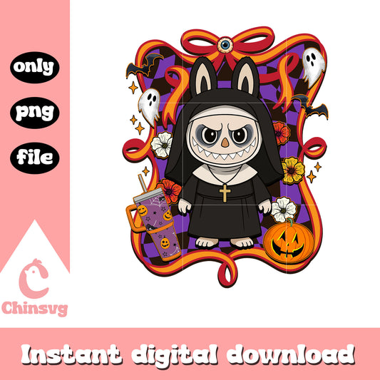 The nun halloween labubu bow png, the nun halloween decoration png