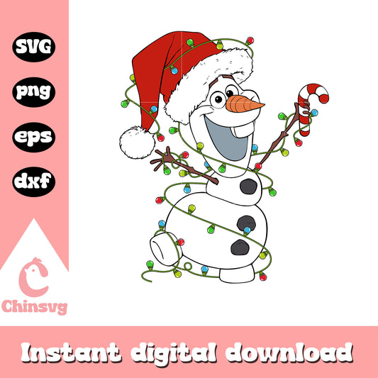 The olaf santa hat christmas lights svg, olaf frozen svg