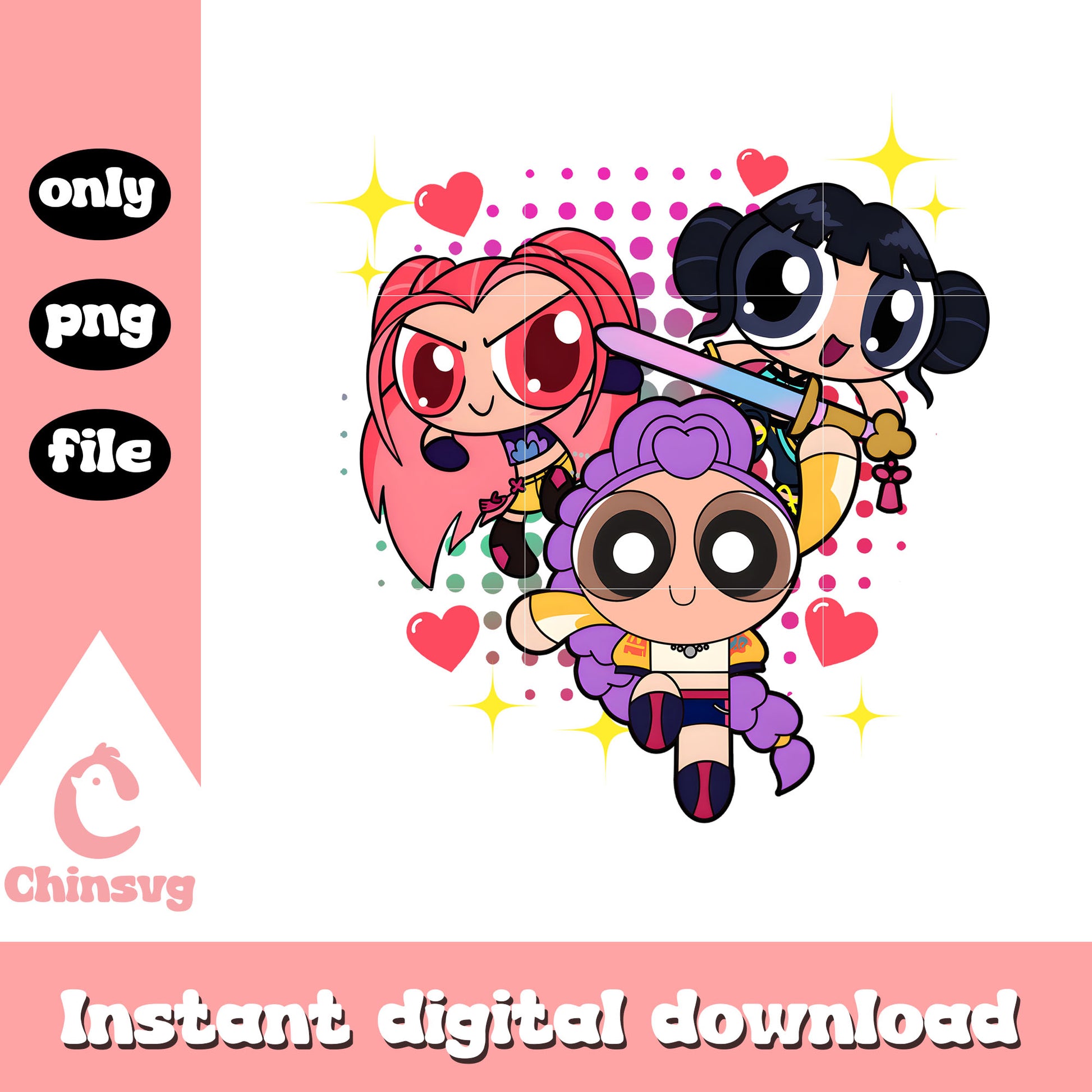 The powerpuff Girls x kpop demon hunters png, rumi png, zoey png, mira png