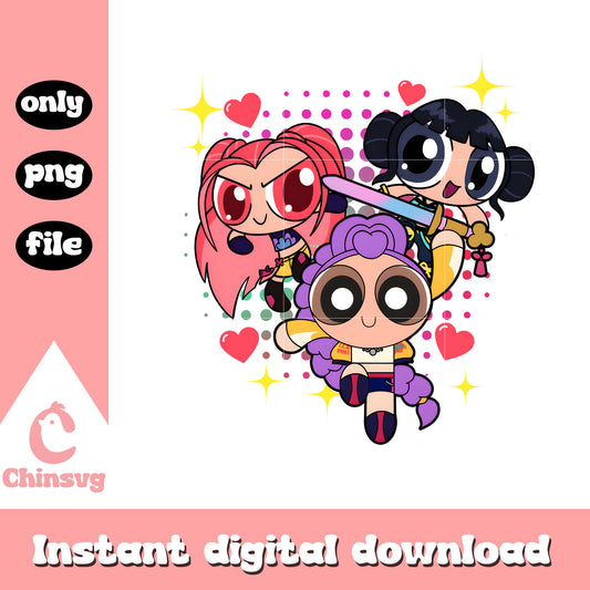 The powerpuff Girls x kpop demon hunters png, rumi png, zoey png, mira png