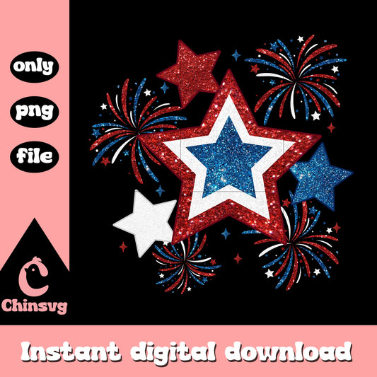 The red white blue star blinked png, america fivework png