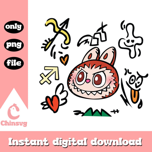 The roaring leo labubu cute doll design png, labubu clipart png
