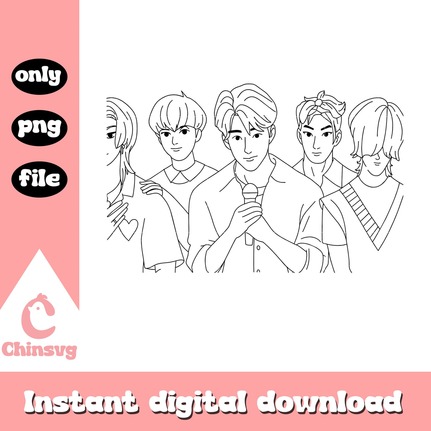 The saja boys band singing outline png, kpop demon hunters cast saja boys png