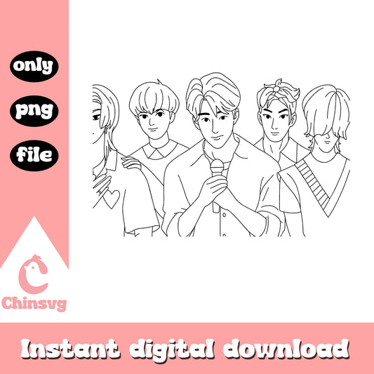 The saja boys band singing outline png, kpop demon hunters cast saja boys png