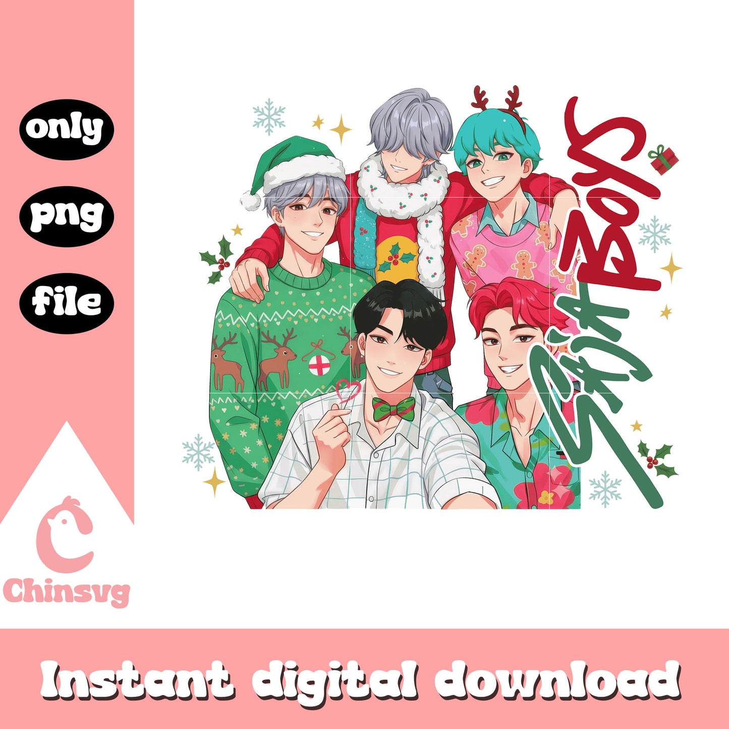 The saja boys christmas sweater png, kpop christmas sweater png