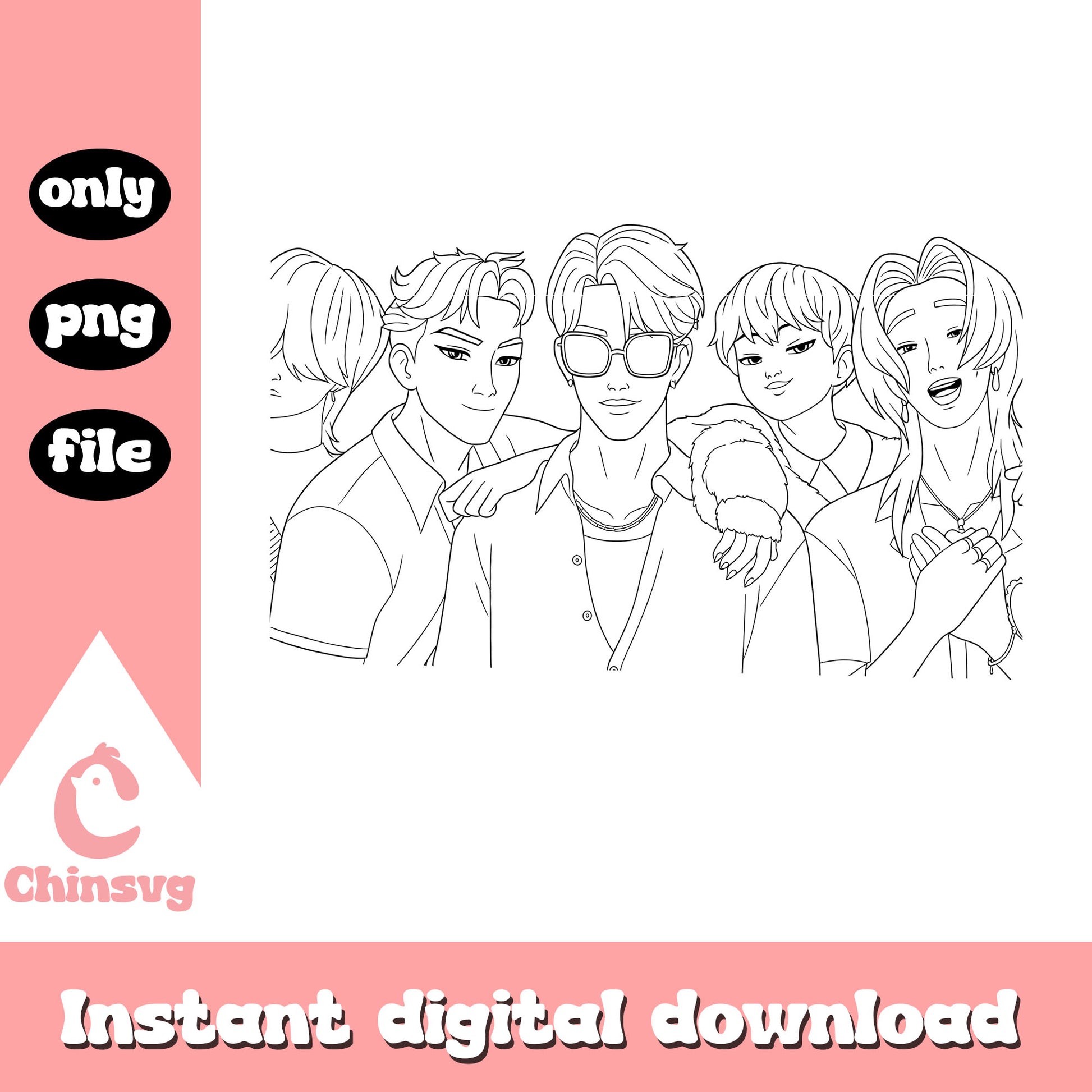 The saja boys group outline png, kpop demon hunter boy png
