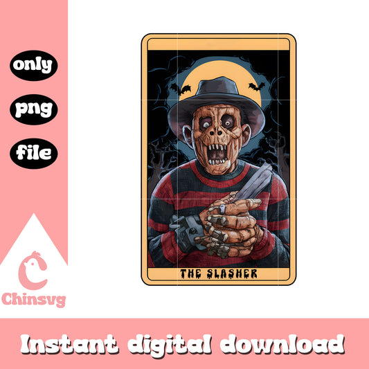 The slasher freddy krueger tarot card design png, scary movie png