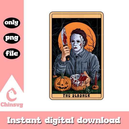 The slasher michael myers tarot card design png, horror movie png