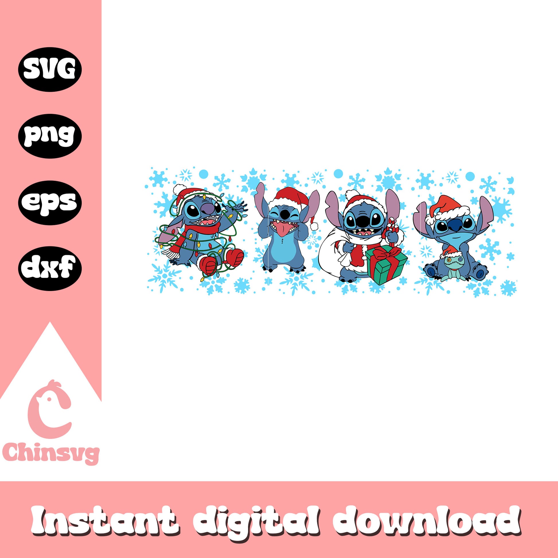 The stitch and snowflakes svg, disney characters christmas svg