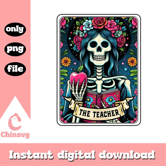 The teacher tarot card design png, tarot card png, skull png