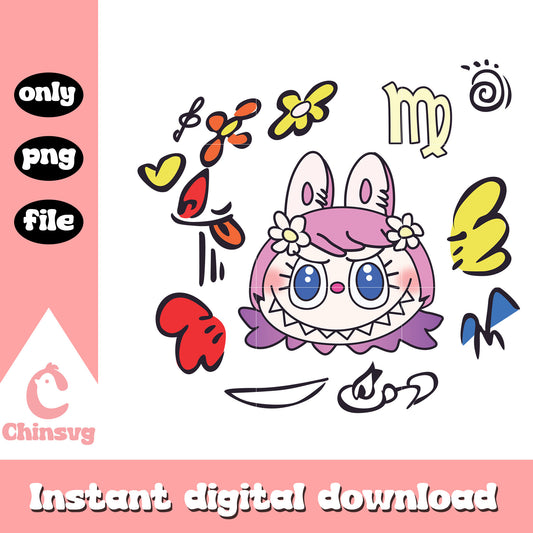 The virgo bloom labubu cute doll design png, labubu png