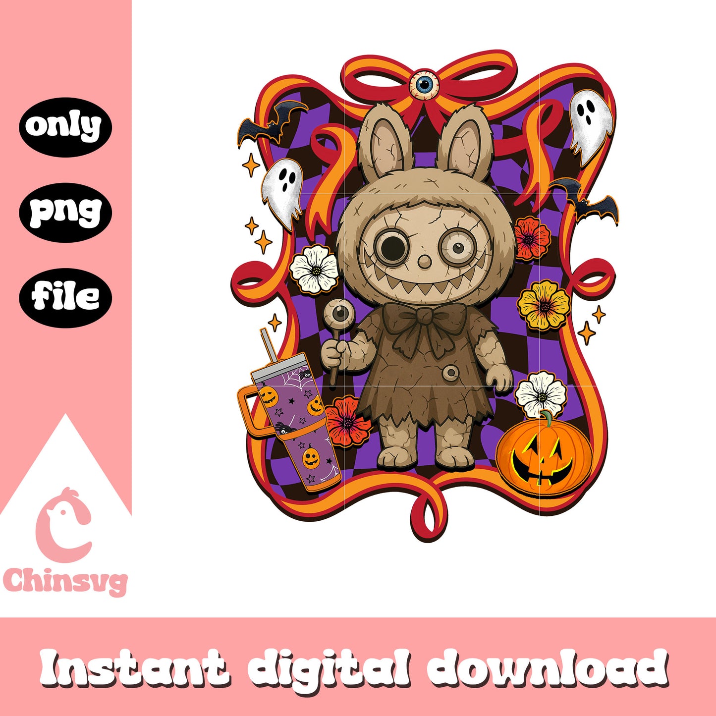 The voodoo doll halloween labubu bow png, trick or treat png