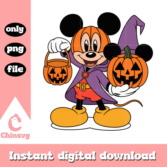 The witch mickey carry pumpkin candy bag png, halloween witch png