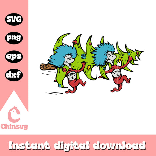 Thing one and thing two stole christmas tree svg, things svg