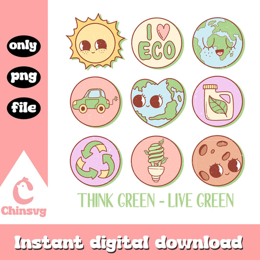 Think green live green earth day charm png, earth day 2025 png