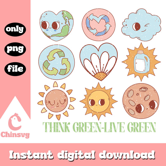 Think green live green planet png, earth day facts​ png, planet png