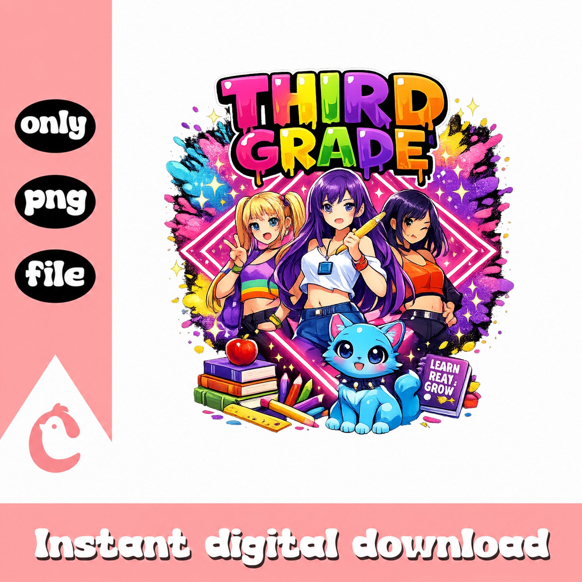 Third Grade PNG, Back To School Clipart, Instant Download PNG