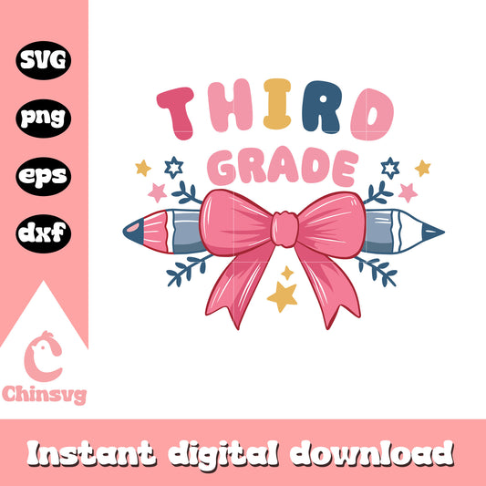 Third grade coquette pencil design svg, clipart back to school svg