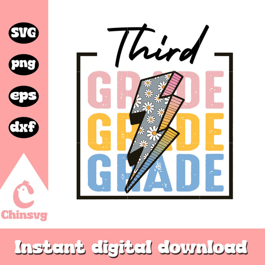 Third grade floral lightning bolt design svg, school svg
