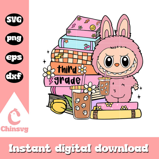 Third grade pink labubu back to school design svg, cute labubu svg