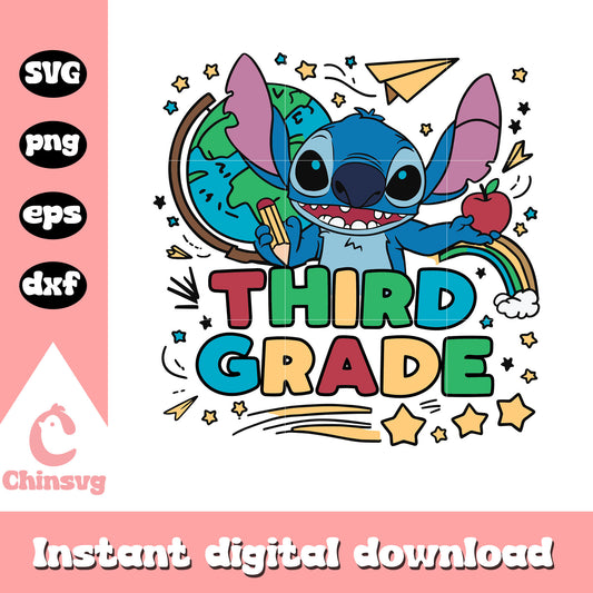 Third grade stitch back to school design svg, stitch movie svg