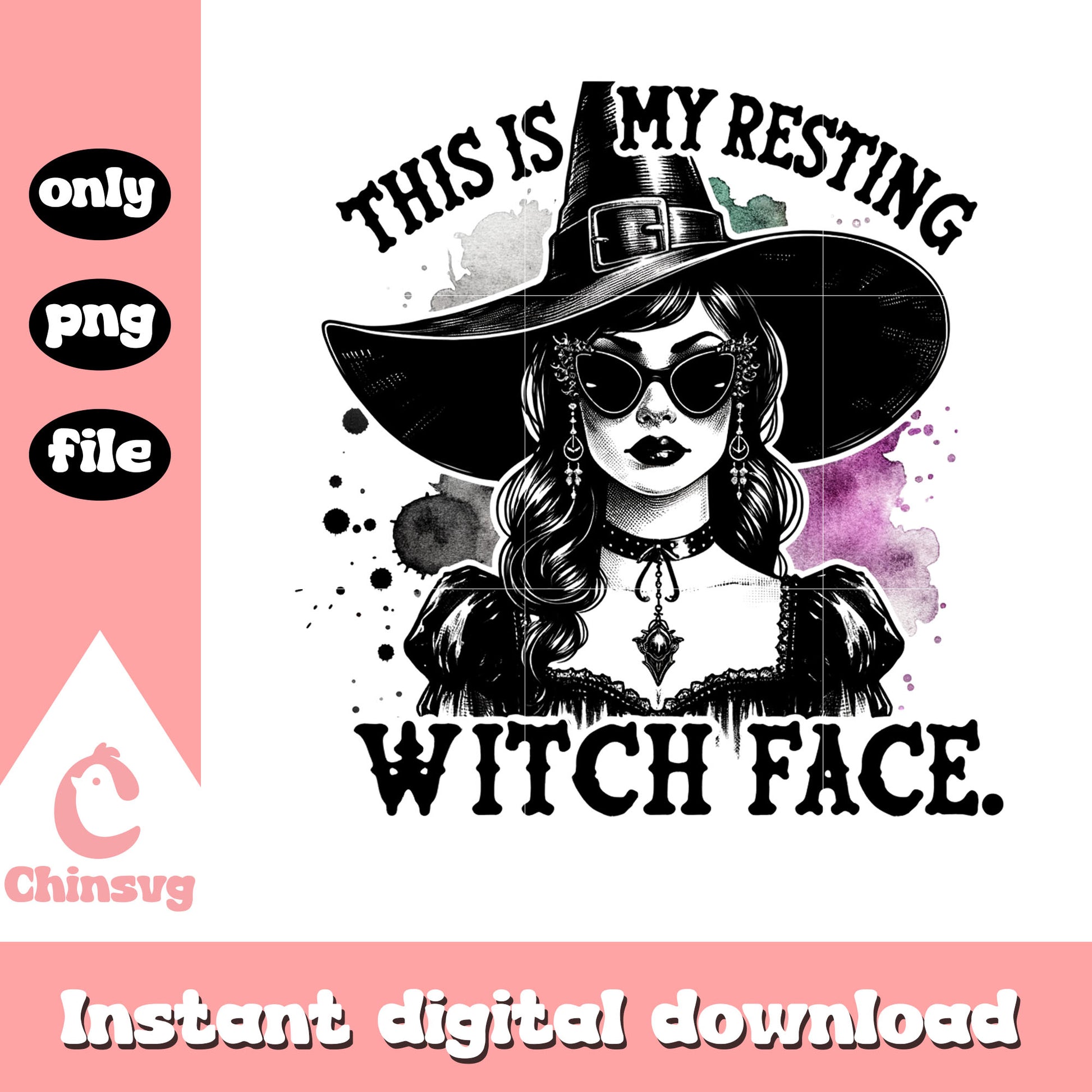 This is resting witch face design png, horror witch png