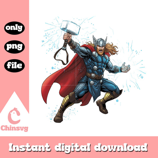 Thor posing splatter effect design png, thor character png