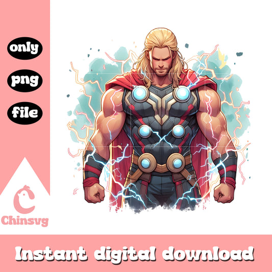 Thor thunder posing splatter effect png, thor art png