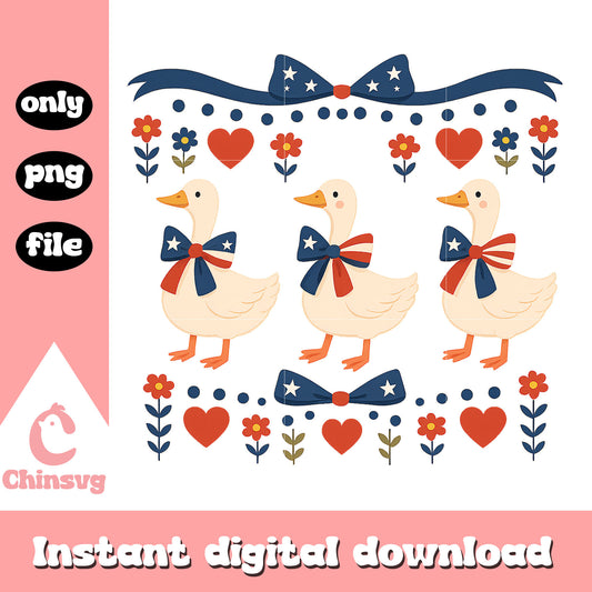 Three goose cute vintage usa day png, goose vintage png