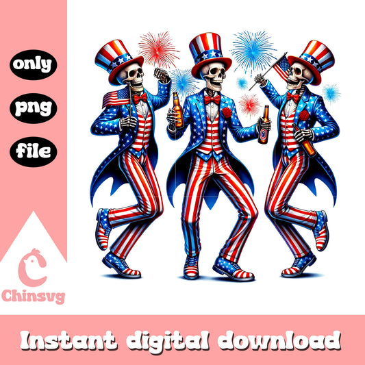 Three skeletons dancing 4th of july png, skeletons 4th of july png