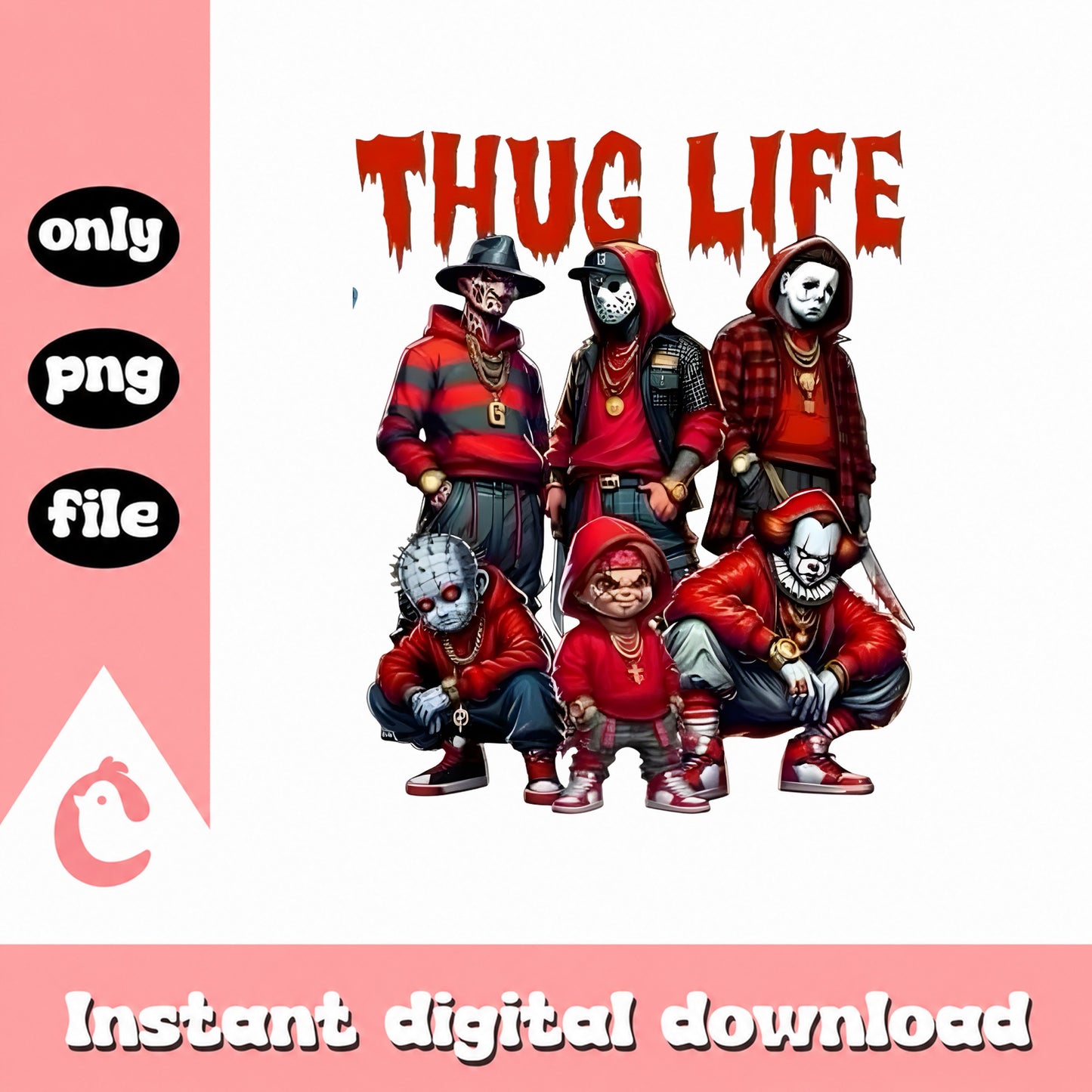 Thug Life Horror Characters PNG, Halloween Chucky Freddy, PNG File