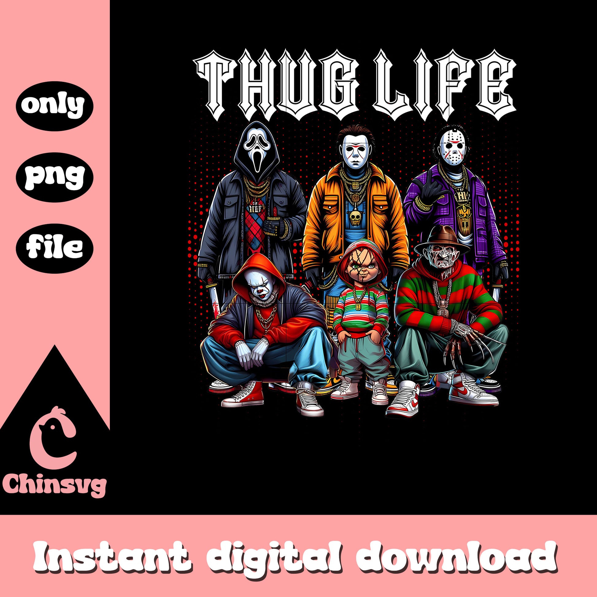 Thug life characters hip hop png, horror movie character png