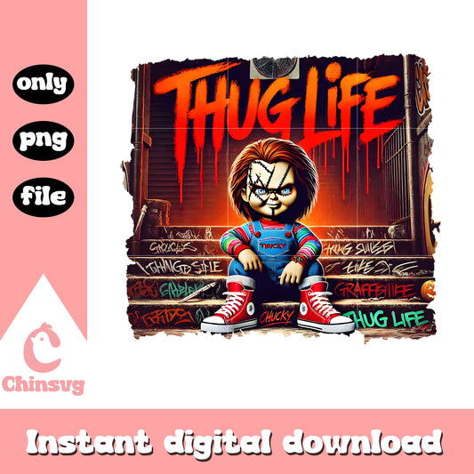 Thug life chucky horror blood halloween png, child's play png