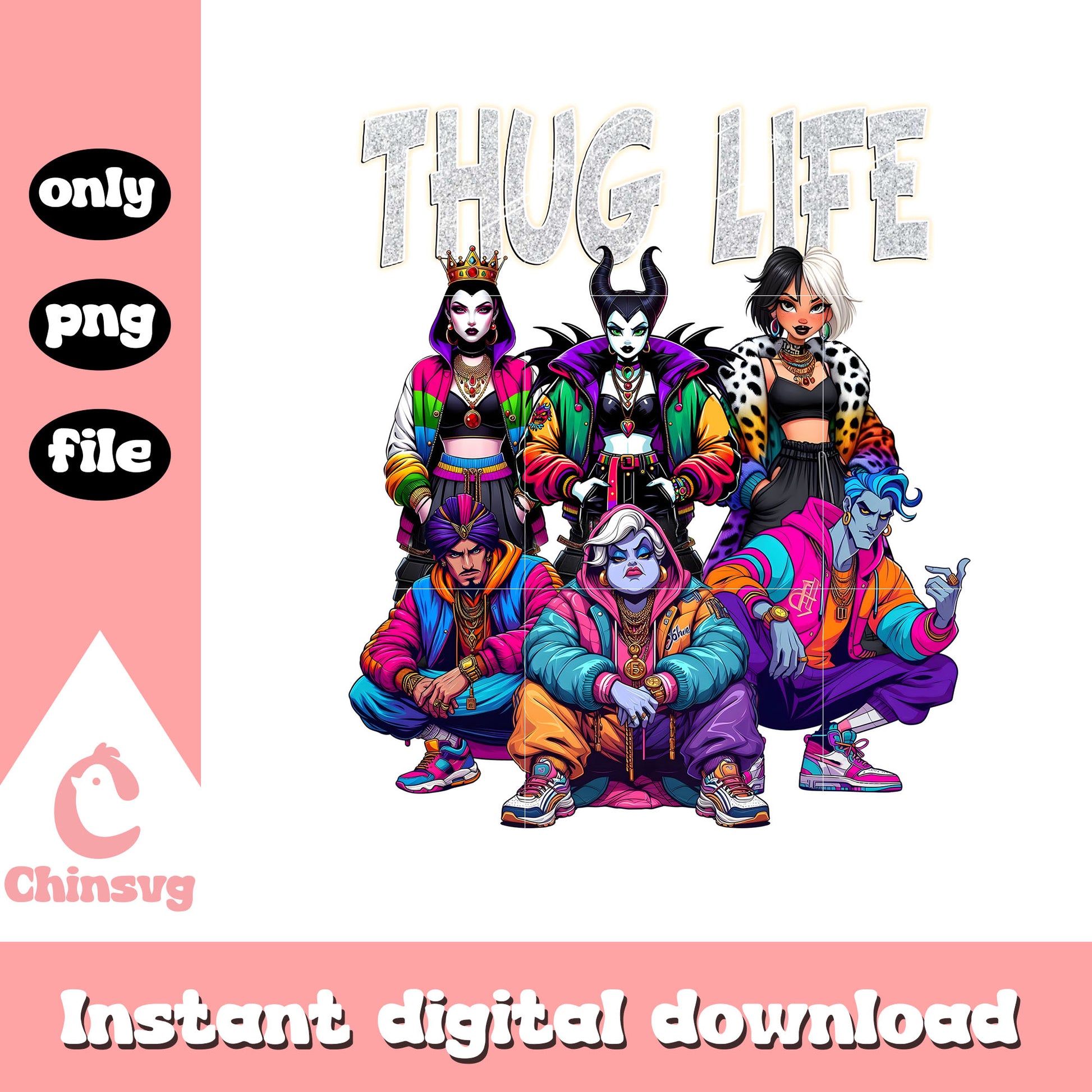 Thug life disney villains gangster hip hop png, villains disney villains png