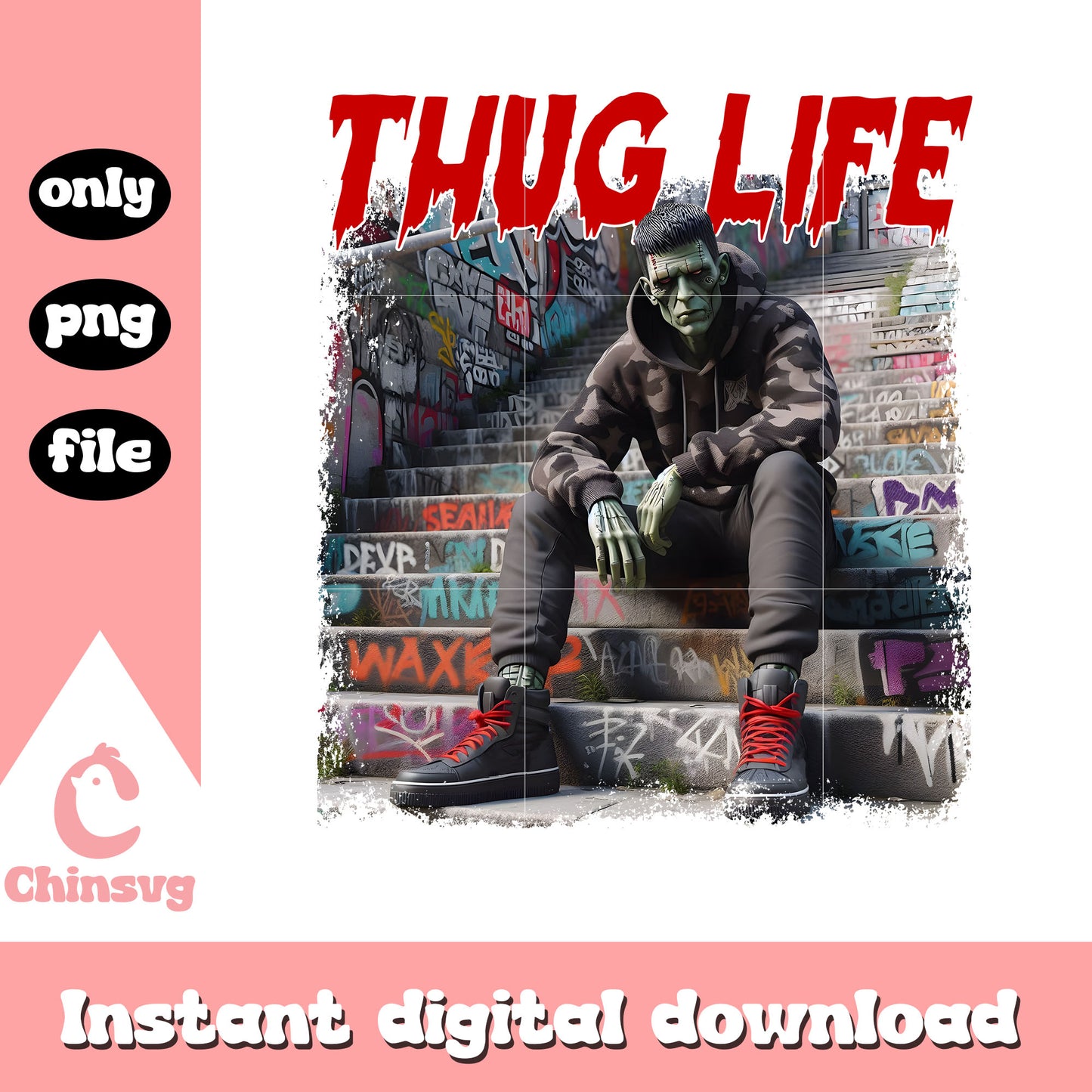 Thug life frankenstein graphic design png, frankenstein png