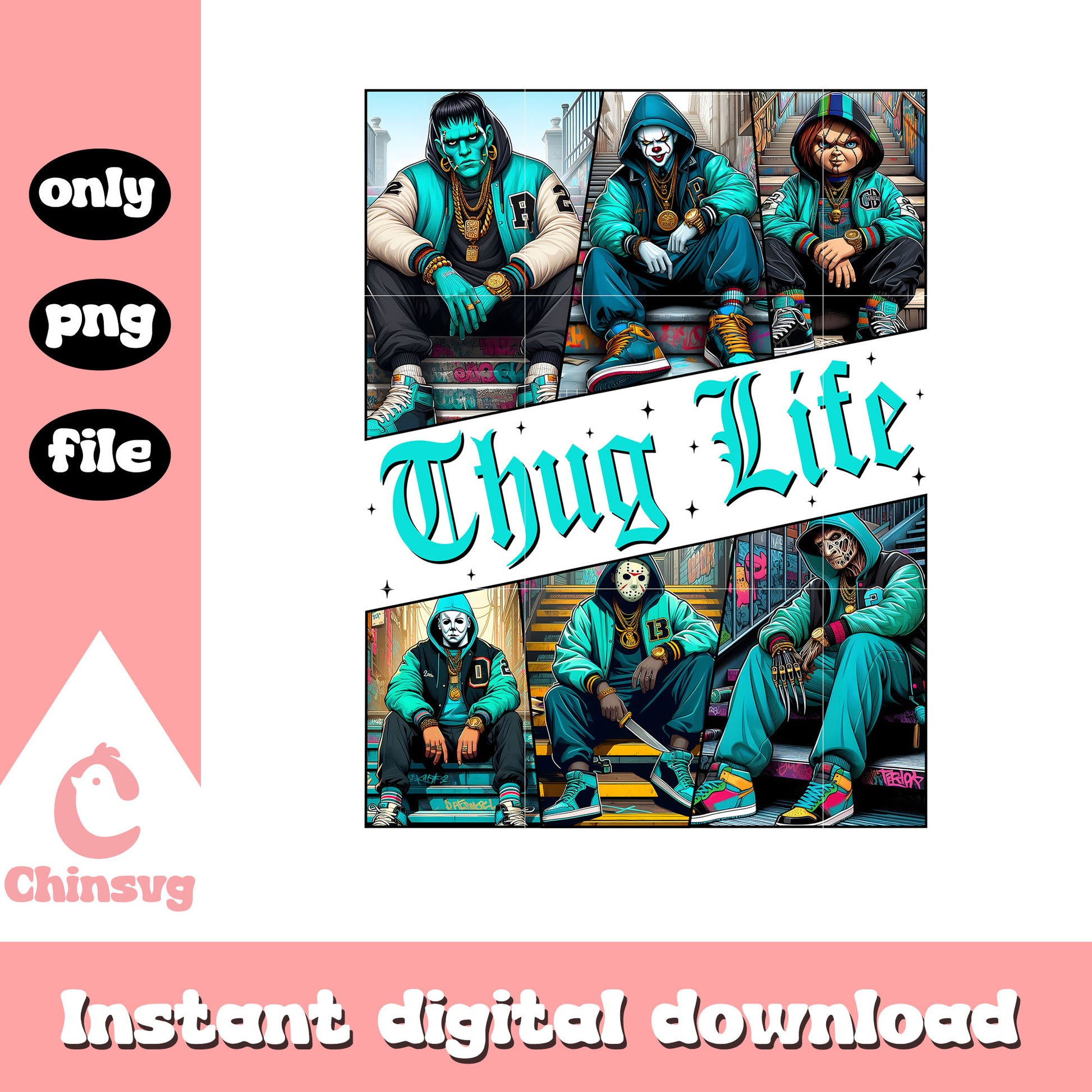 Thug life gangster horror characters cool png, scary movies png