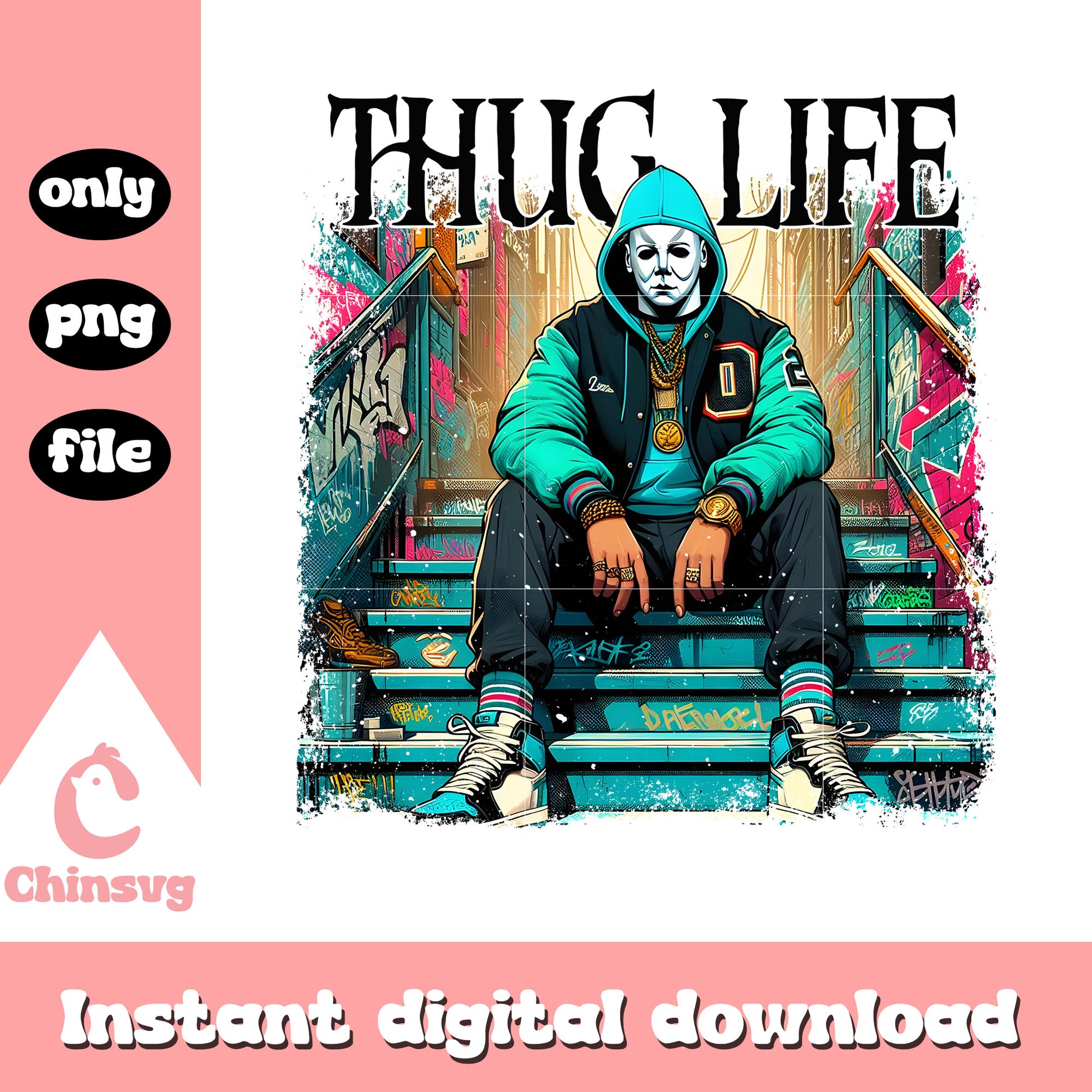 Thug life michael myers gangster design png, michael myers movie png