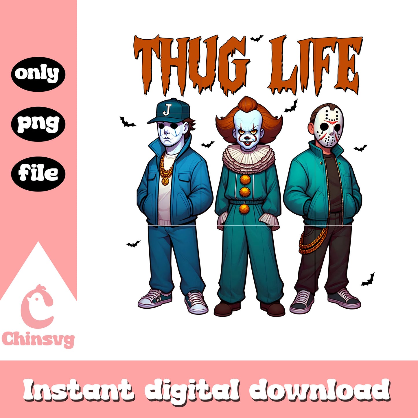 Thug life pennywise jason and michael png, halloween design png
