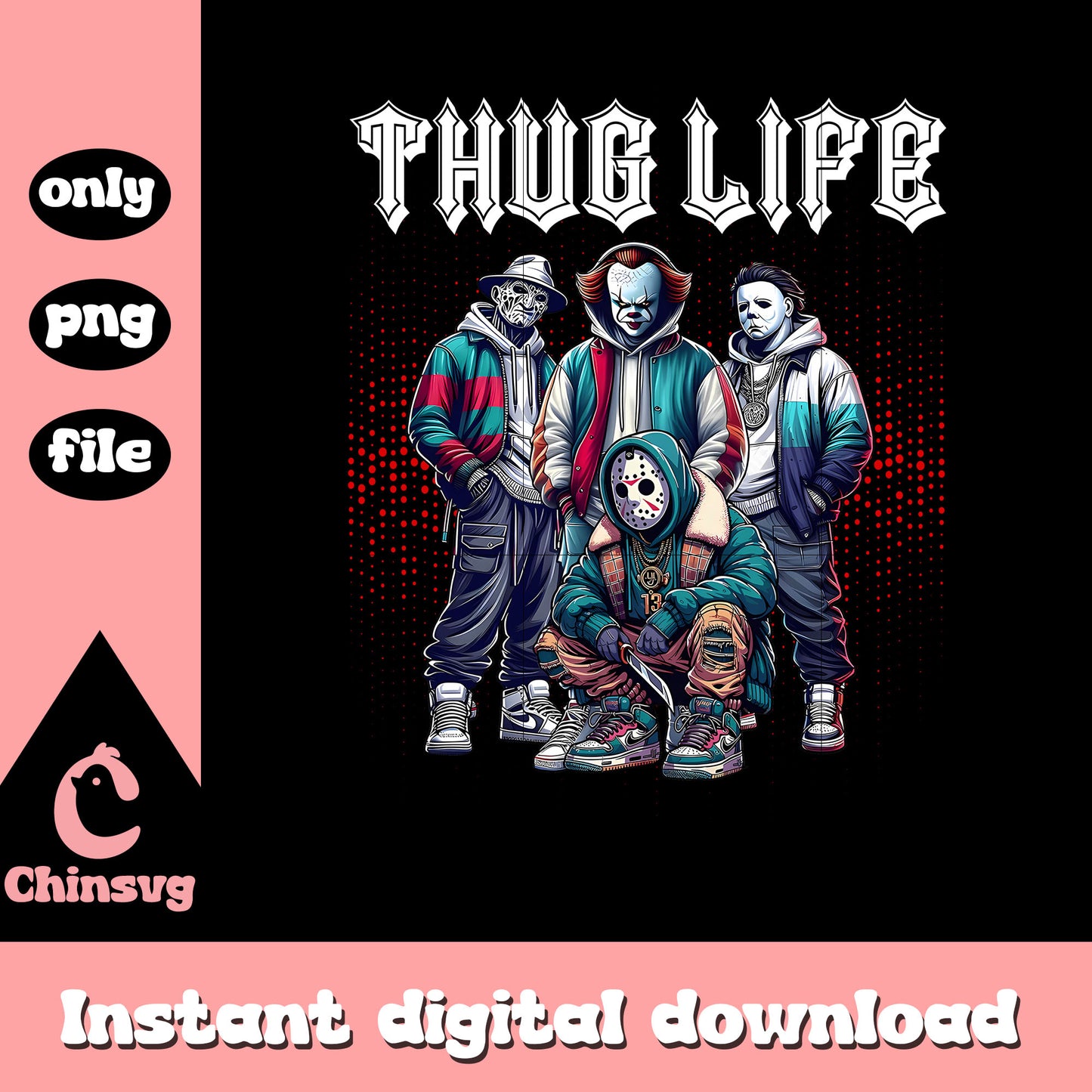 Thug life pennywise jason michael freddy png, all horror characters png