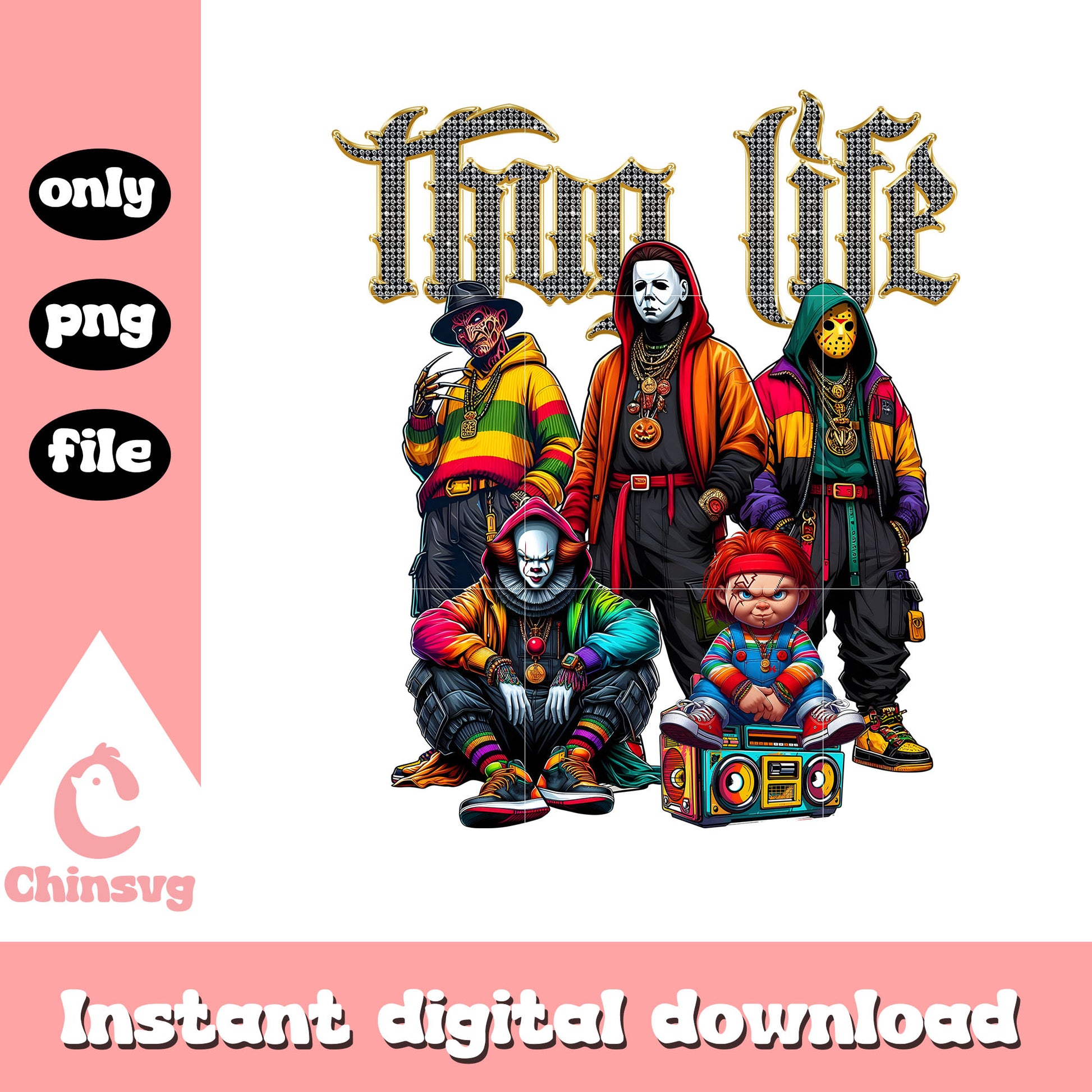 Thug life spooky characters boombox clipart png, horror character drawings png