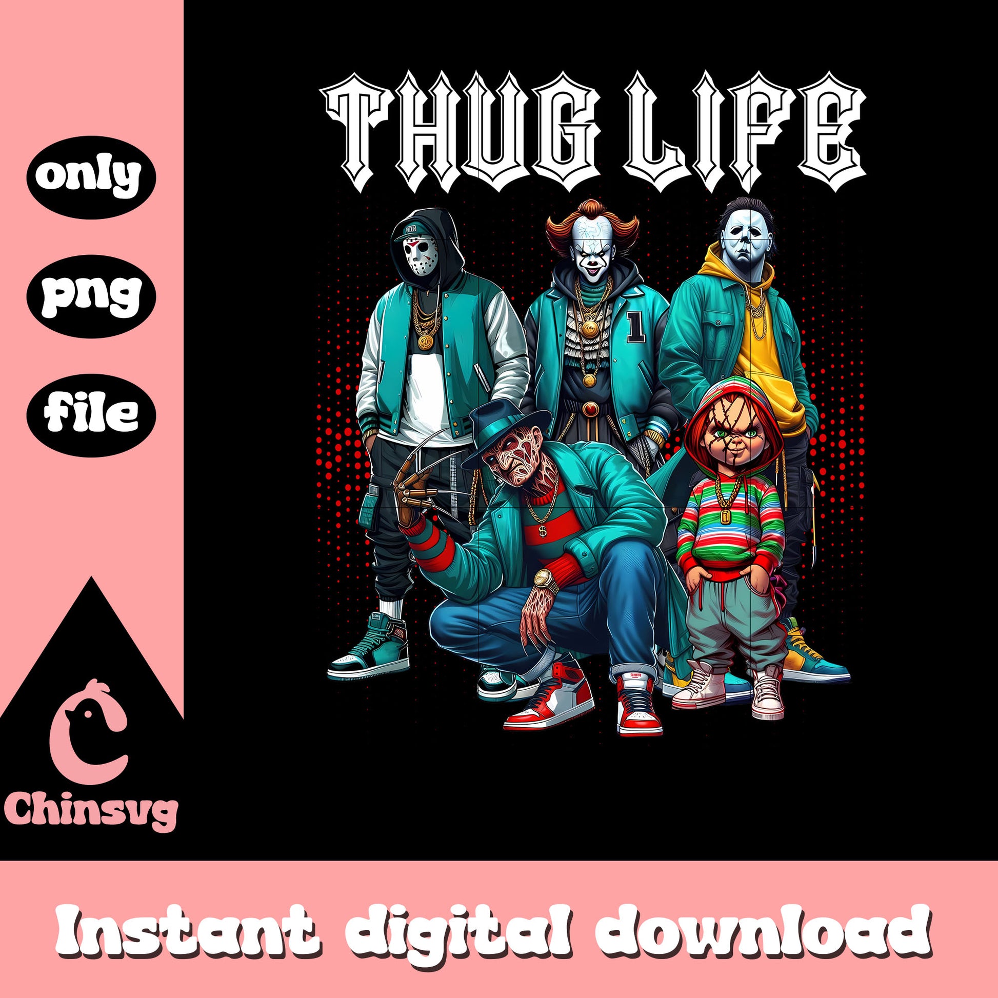 Thug life spooky gangster white font png, horror film characters png