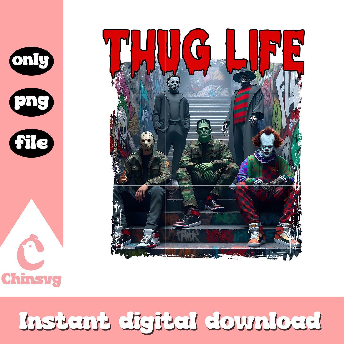 Thug life spooky halloween collection png, famous horror characters png