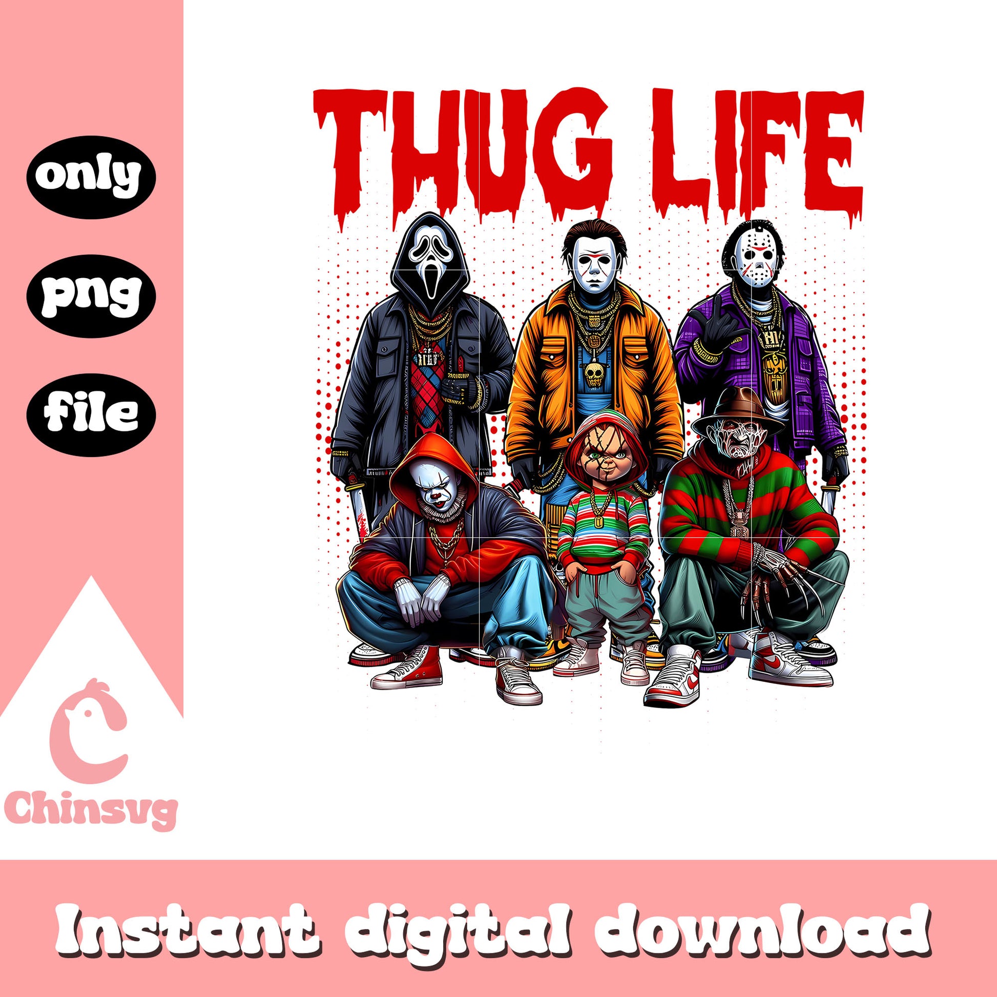 Thug life spooky red blood font png, classic horror characters png
