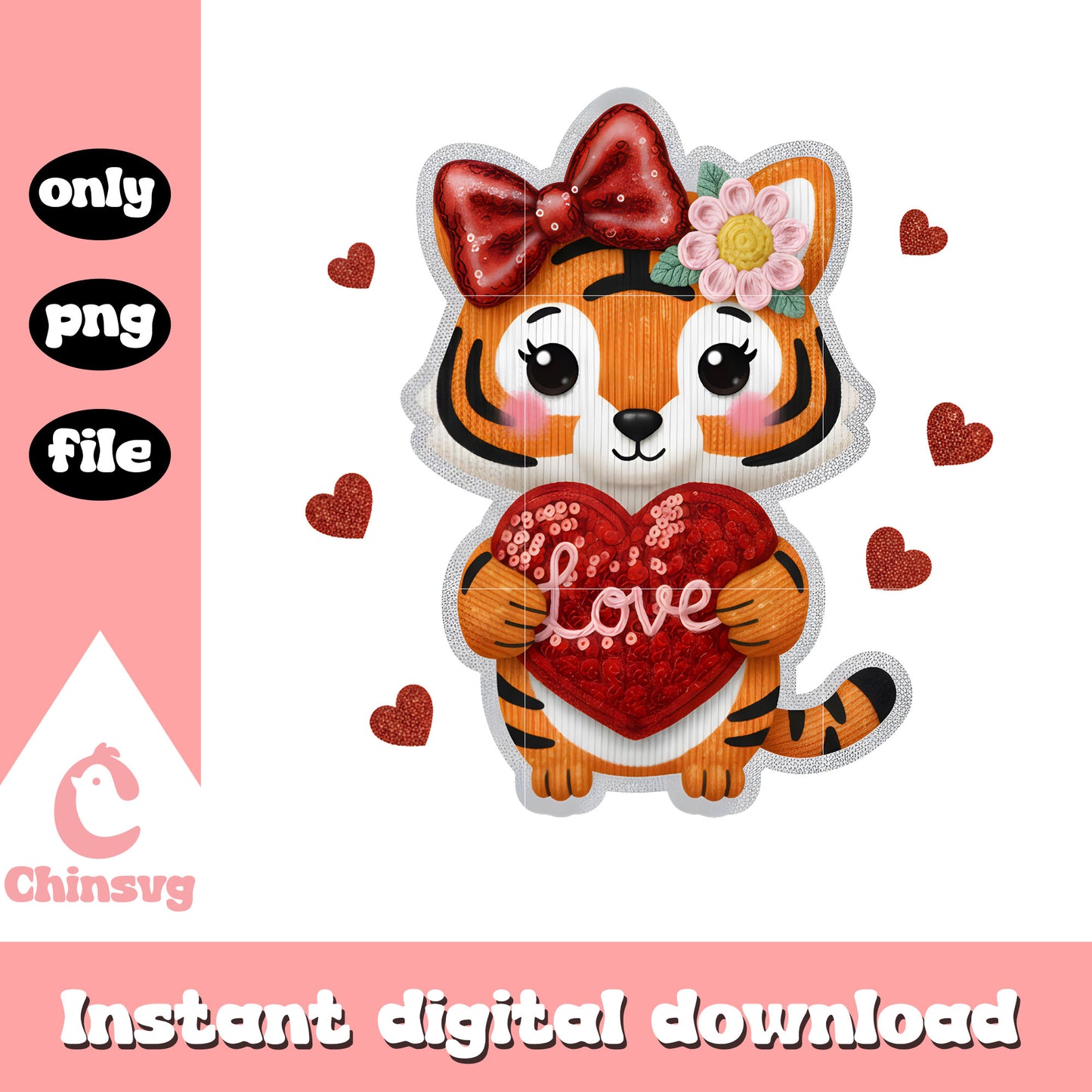 Tiger valentine crochet cute png, valentines day love​ png