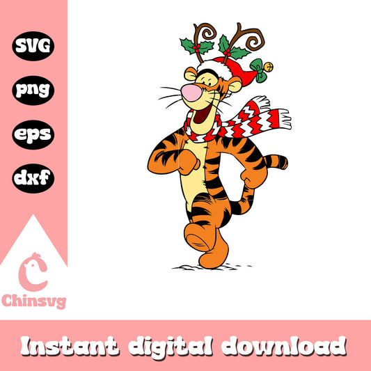Tigger reindeer christmas design svg, tigger christmas​ svg