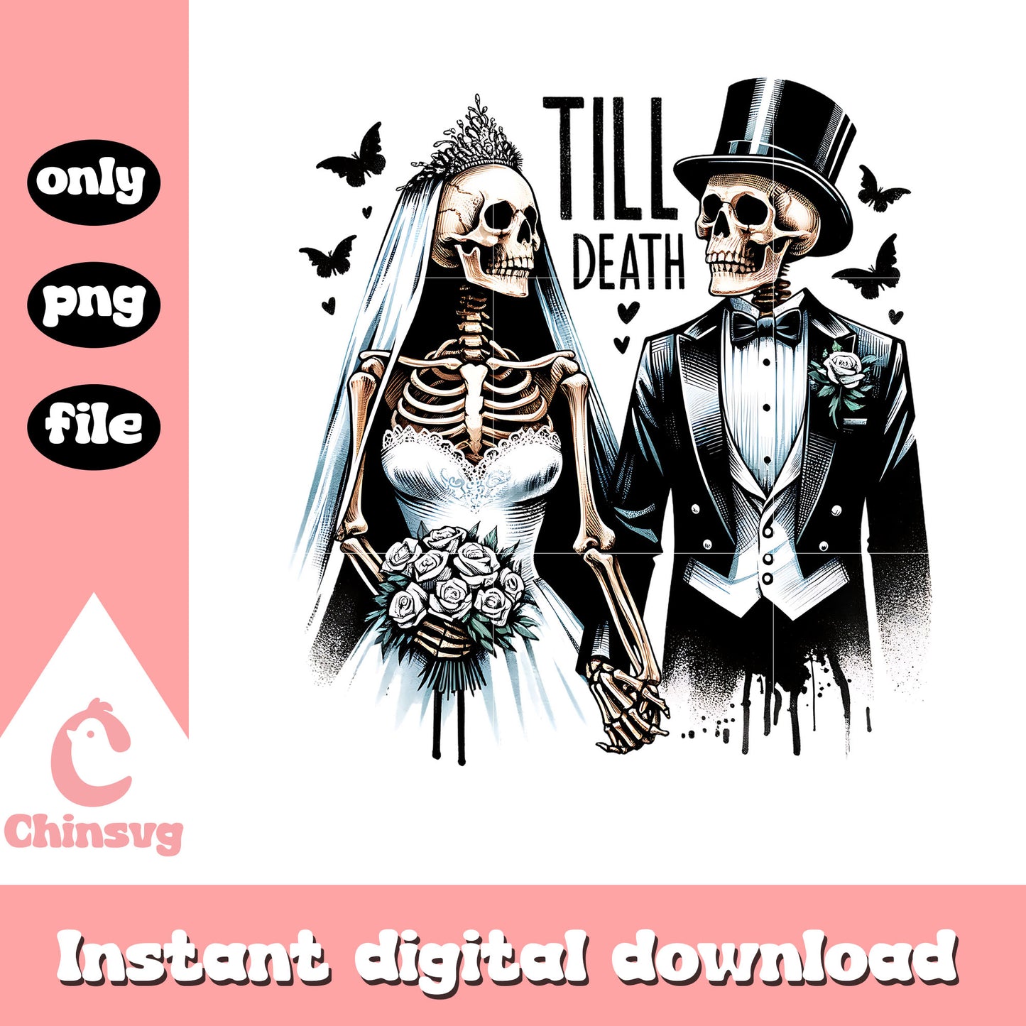 Till death halloween wedding png, skeleton png