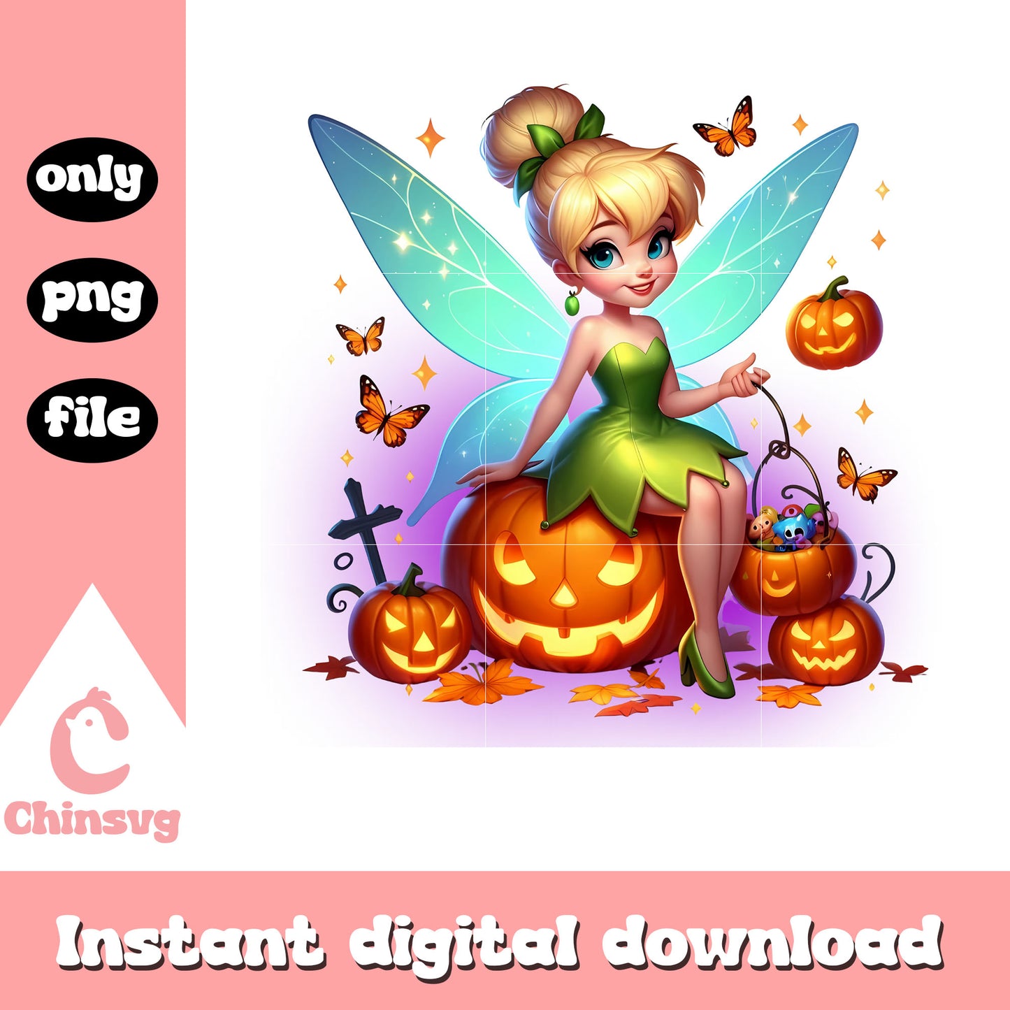 Tinkerbell and halloween pumpkin png, a little princess png